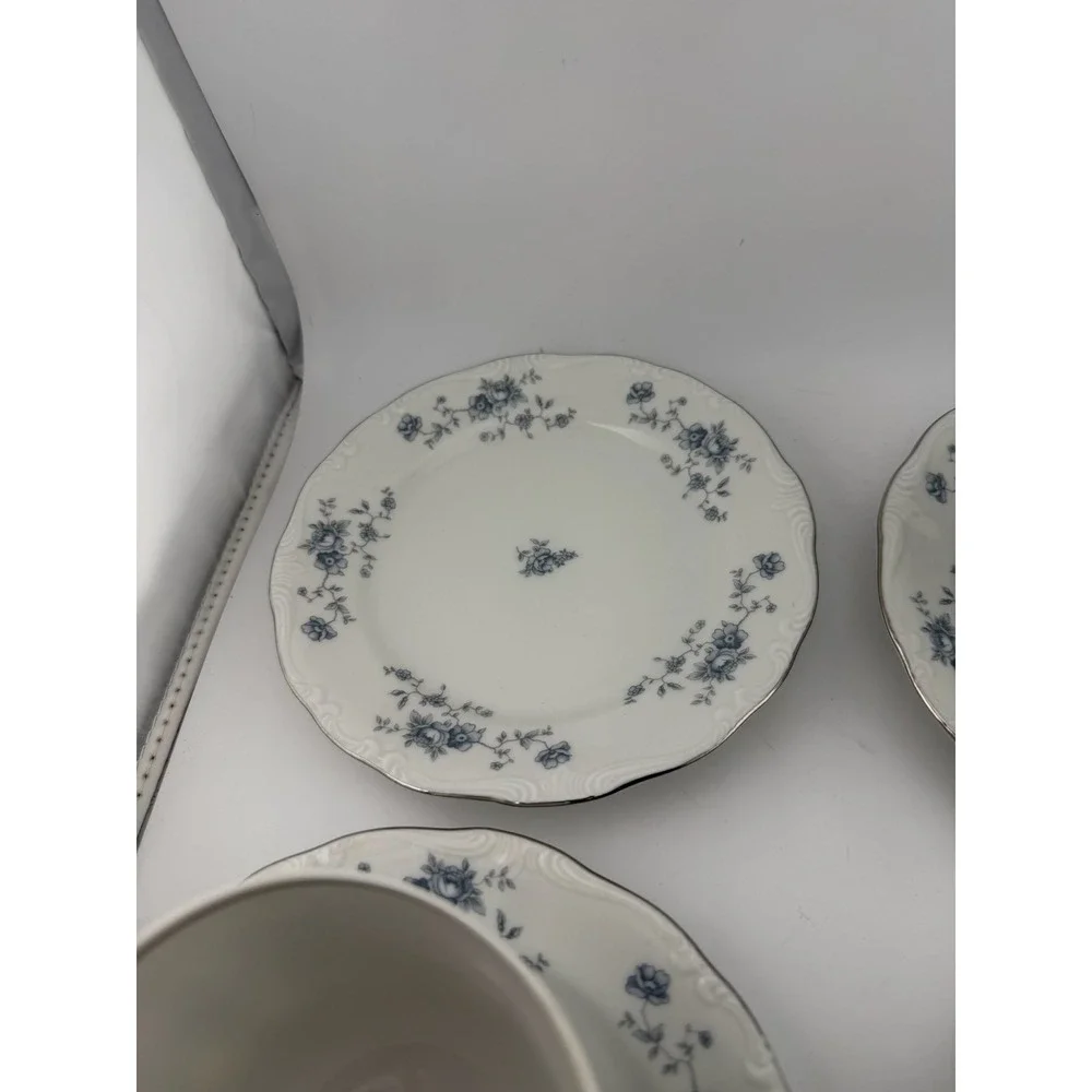 Johann Haviland Bavaria Germany Cup and Saucer Set Blue Floral‎ Trim